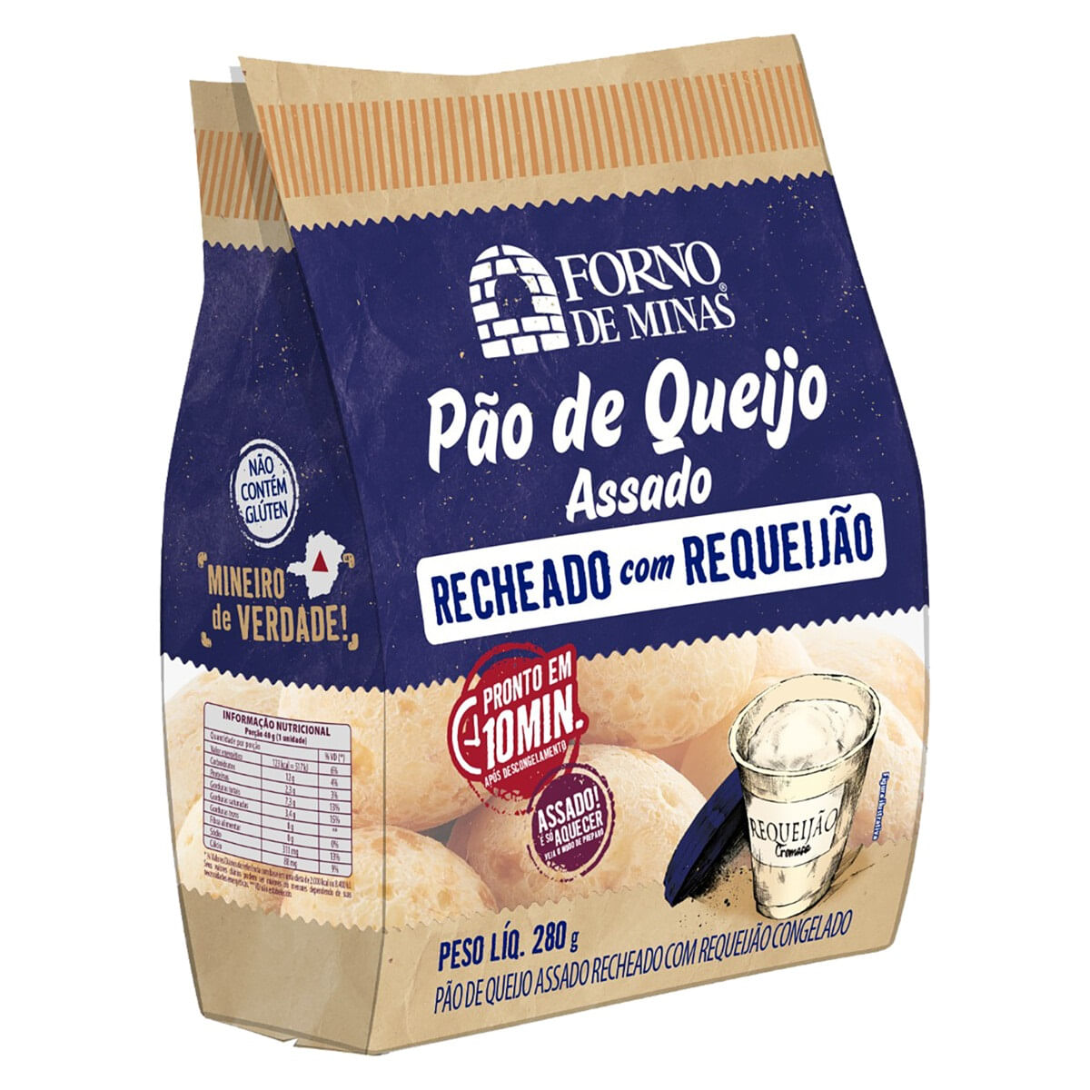 Pão de Queijo Congelado Recheio Requeijão Forno de Minas Pacote 280 g