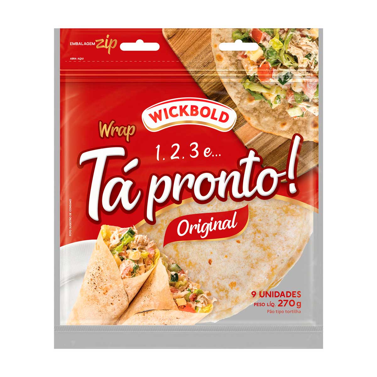 Pão Tortilha Wrap Original Wickbold Tá Pronto! Pouch 9 Unidades 270 g