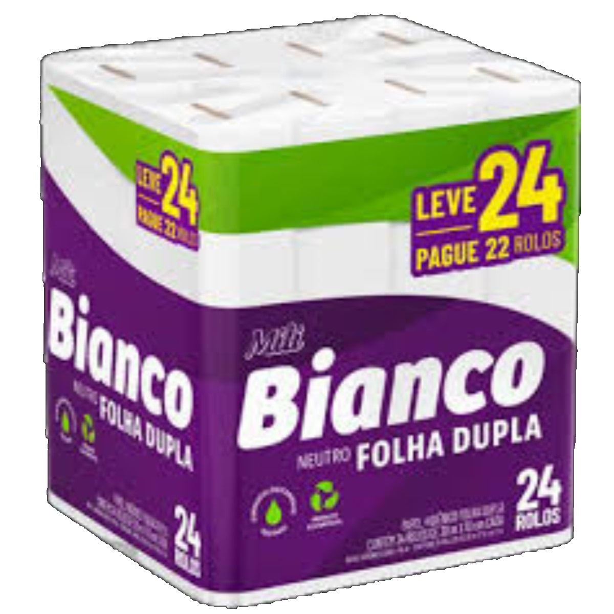 Papel Higiênico Folha Dupla 30 Metros Bianco Neutro Leve 24 Pague 22 Unidades