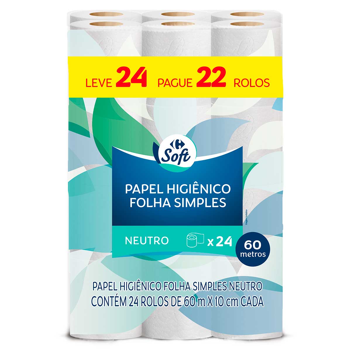 Papel Higiênico Folha Simples 60 Metros Carrefour Neutro Leve 24 e Pague 22