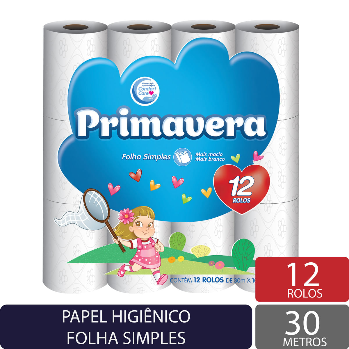 Papel Higiênico Folha Simples Primavera Plus 30 M Pacote Com 12 Unidades