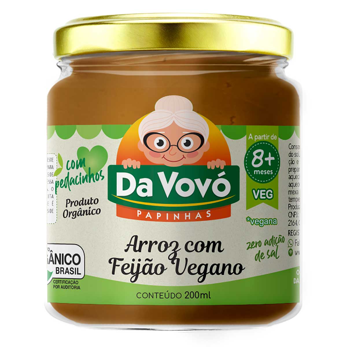 Papinha Sabor Arroz com Feijão Vegano Da Vovó Papinhas 200ml