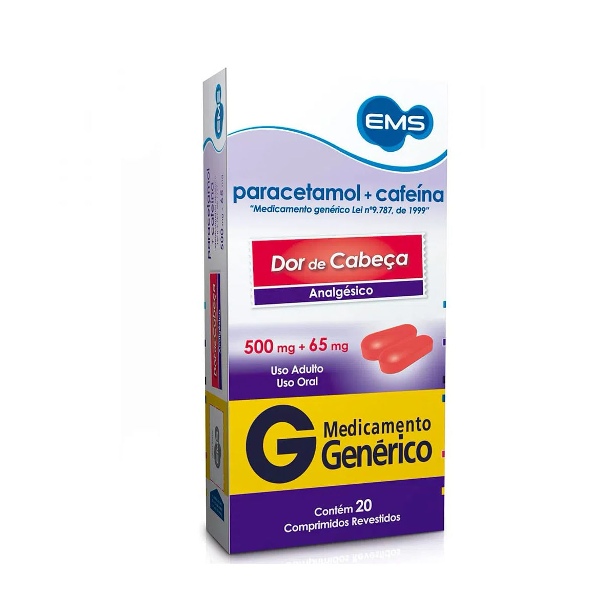 Paracetamol Cafeína 500mg EMS 20 Comprimidos