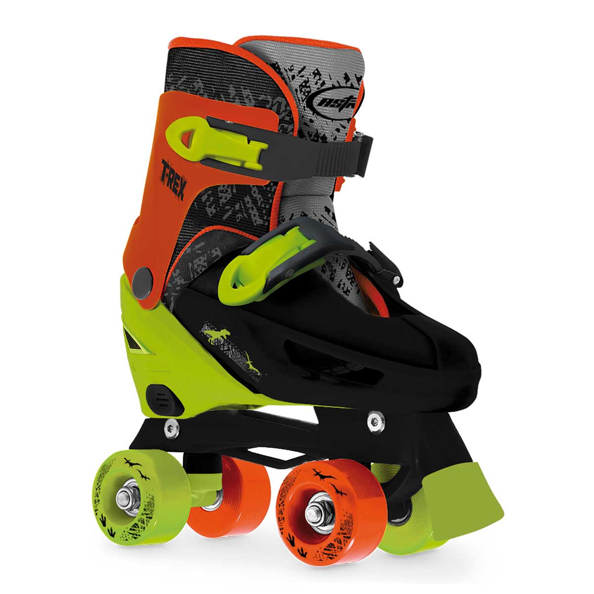 Patins Astro Toys 4 Rodas Dinossauro Preto/Laranja/Verde P