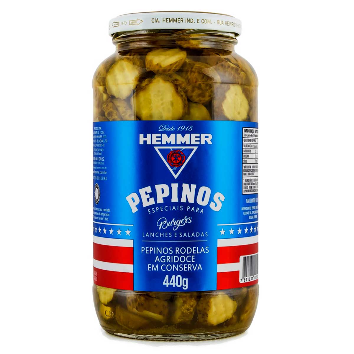 Pepino em Conserva em Rodelas Agridoce Hemmer Burgers 440g