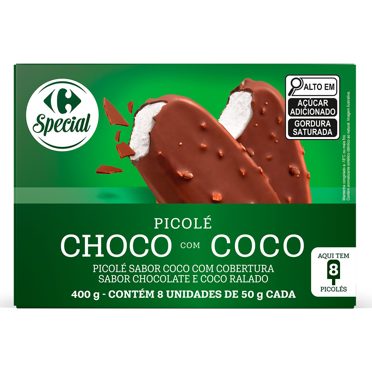 Picolé Sabor Coco com Chocolate Carrefour Special 8 Unidades de 50g Cada