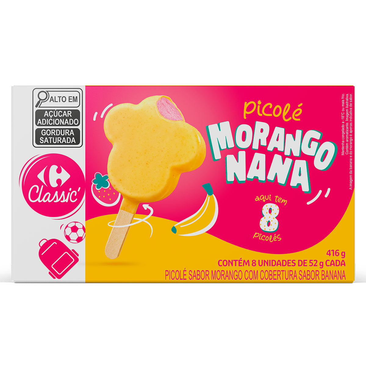 Picolé Sabor Morango com Banana Carrefour Classic 8 Unidades de 50g Cada