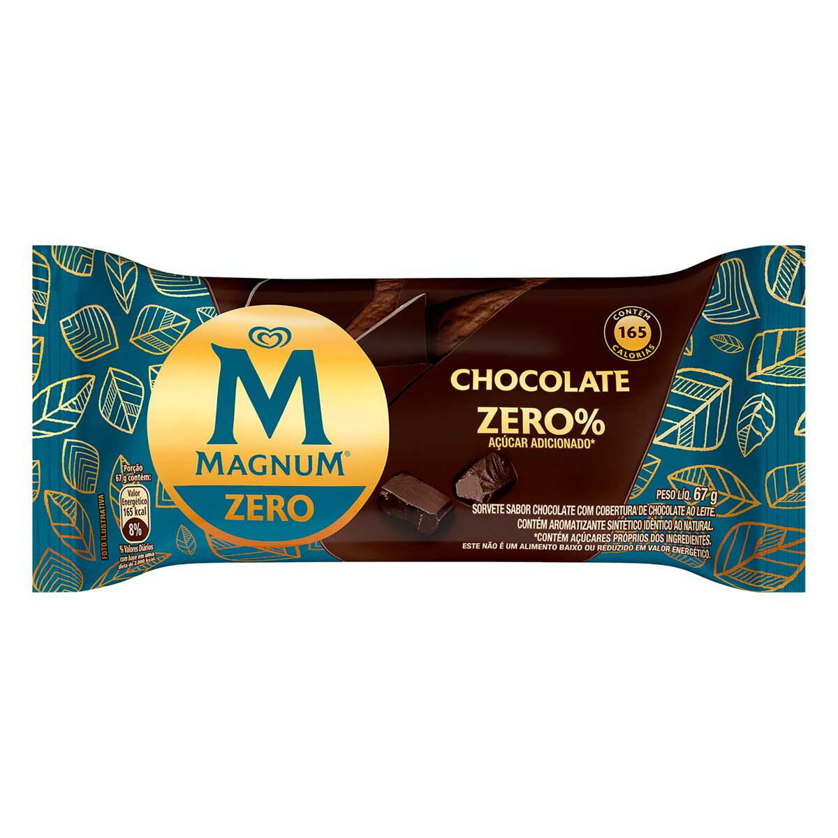 Sorvete sabor Chocolate com Cobertura de Chocolate sem Adição de Açúcar Magnum Zero 67g