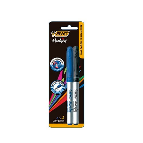 Marcador Permanente Bic Ponta Média Azul e Preta