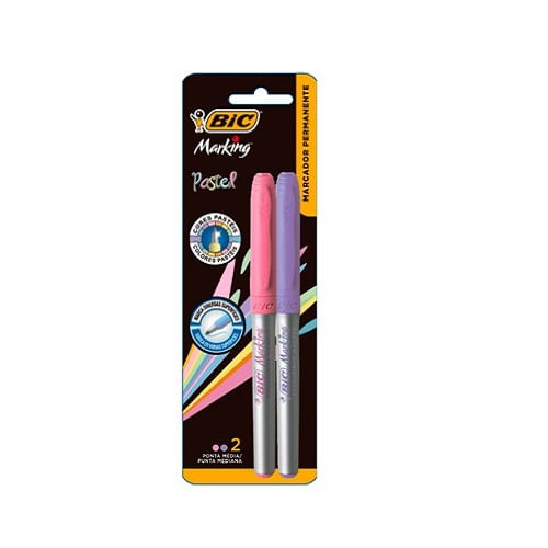 Marcador Permanente Bic Ponta Média Rosa e Lilás