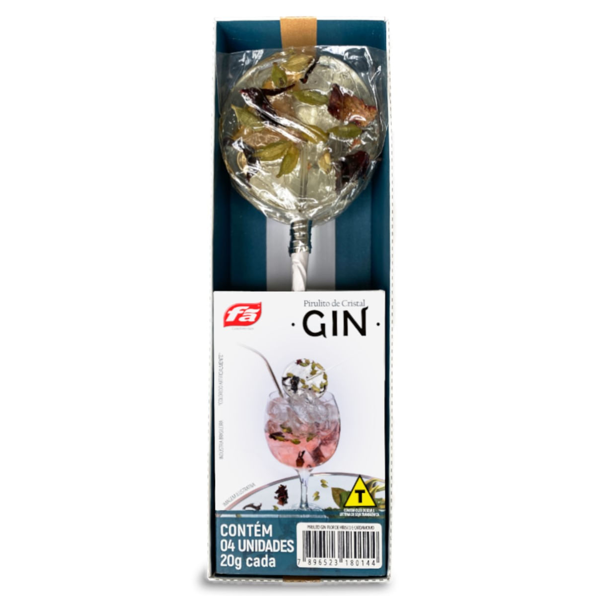 Pirulito Sabor Gin com Cardamomo e Flor De Hibisco Fã 20g 4 Unidades