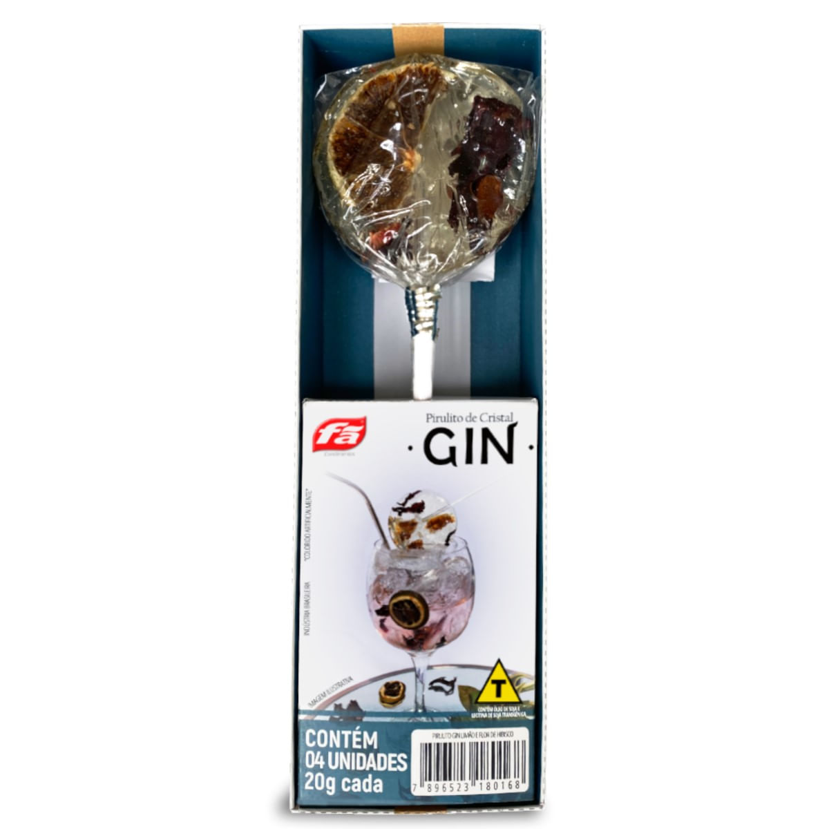 Pirulito Sabor Gin com Limão e Flor De Hibisco Fã 20g 4 Unidades