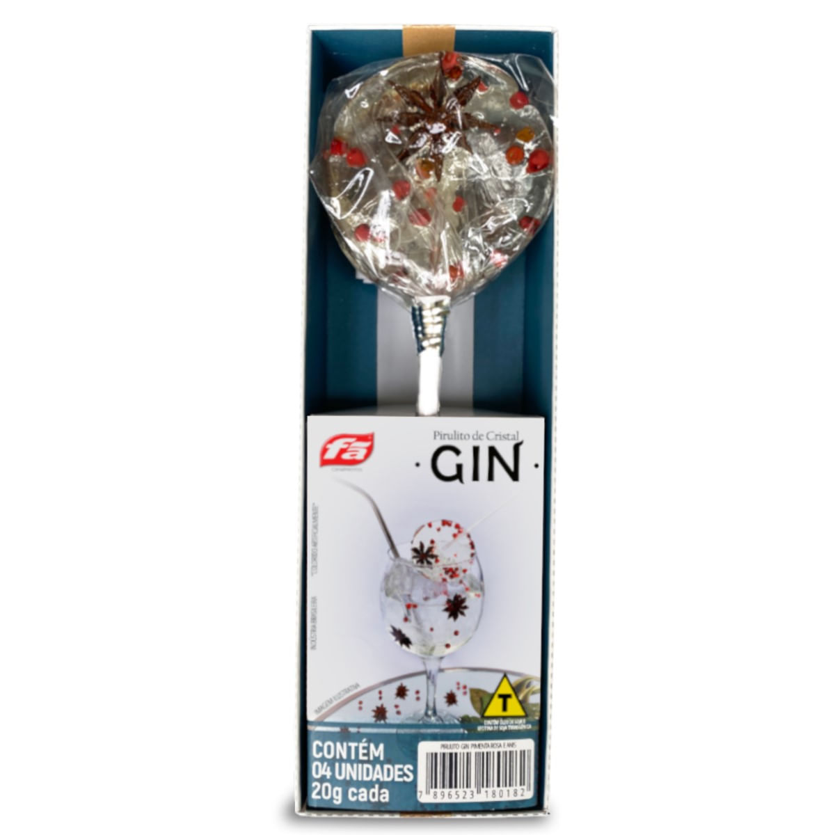 Pirulito Sabor Gin com Pimenta Rosa e Anis Fã 20g 4 Unidades