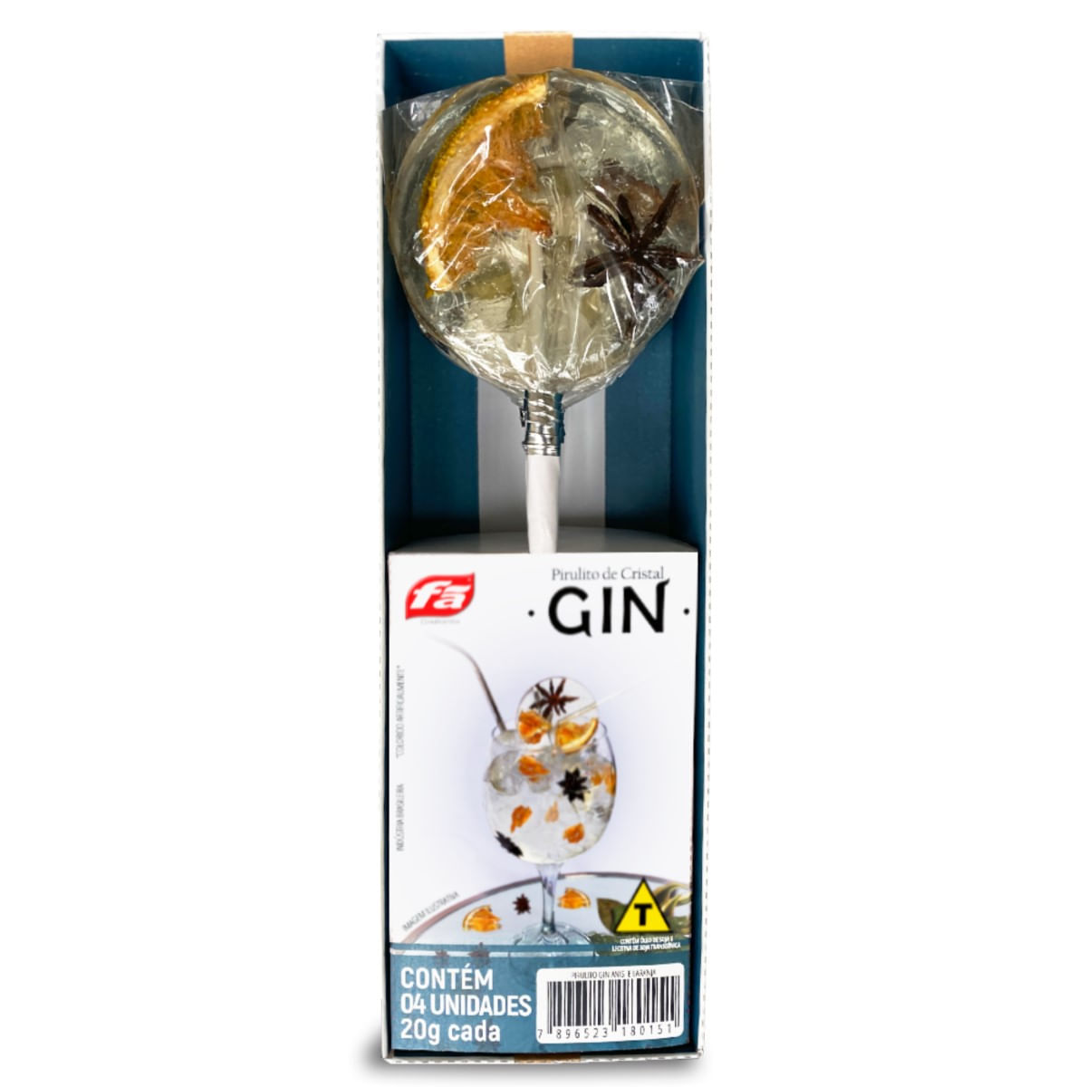 Pirulito Sabor Gin com Anis e Laranja Fã 20g 4 Unidades