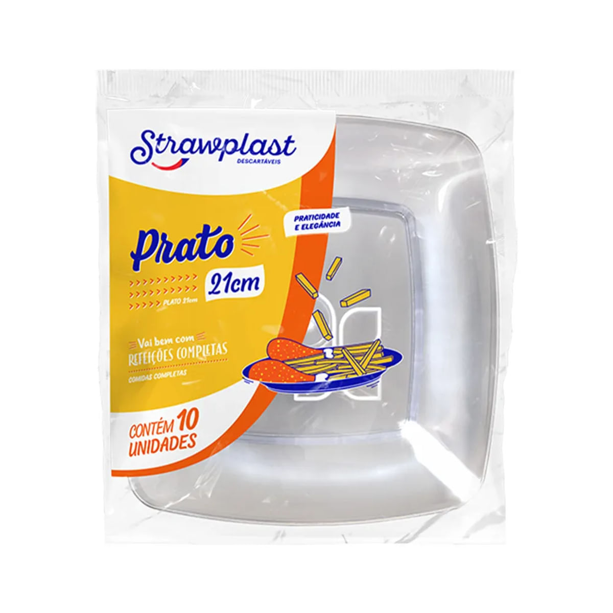 Prato Descartável Strawplast Quadrado Branco com 10 Unidades de 21 cm