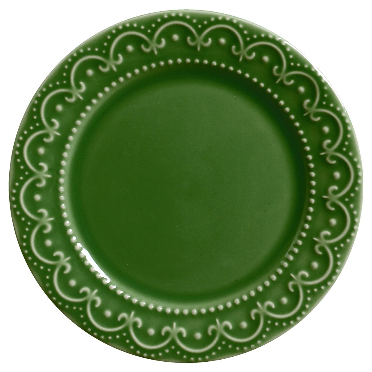 Prato para Sobremesa de Cerâmica Decorada 20cm Scalla Princess Verde