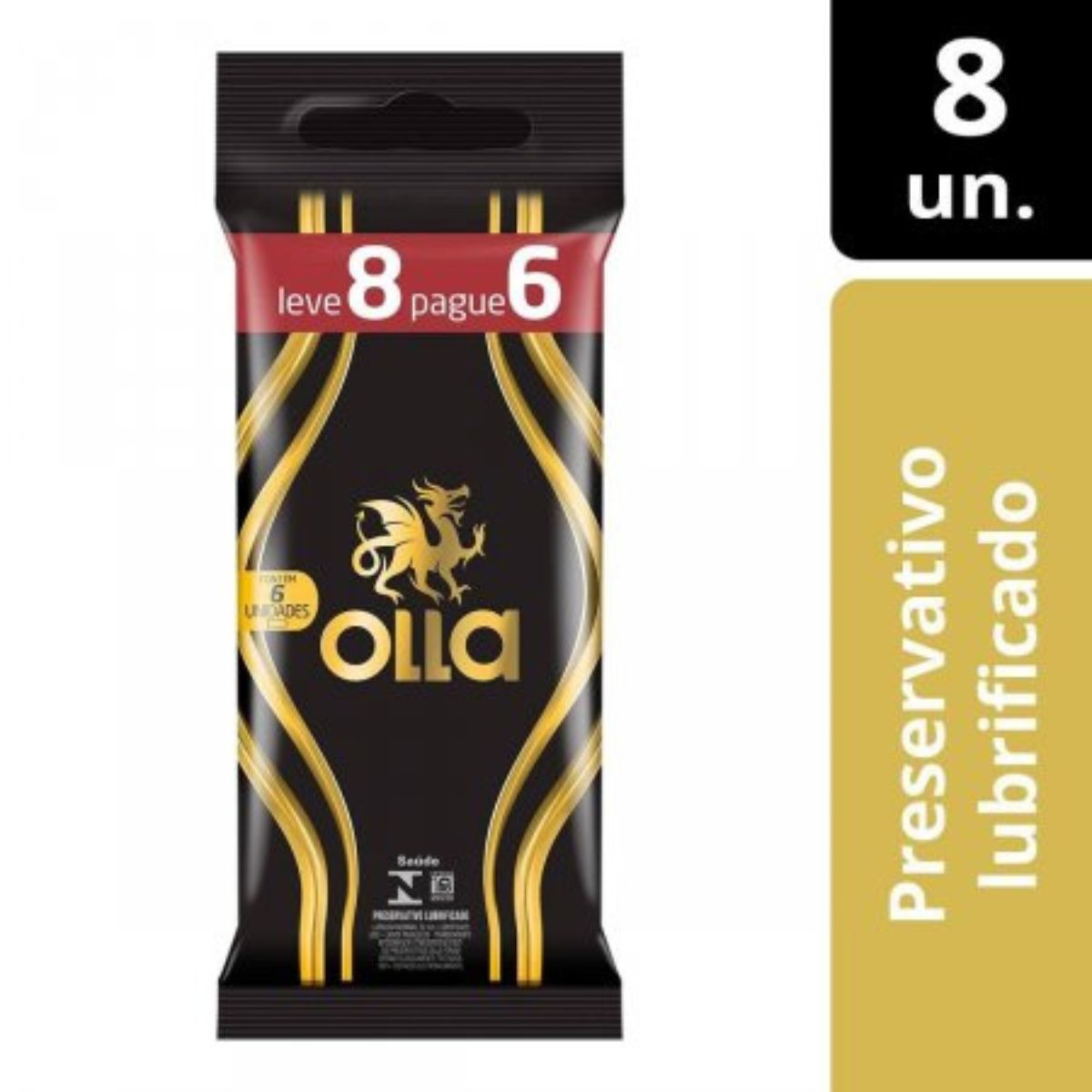 Preservativo Masculino Lubrificado Olla Leve 8 Pague 6 Unidades