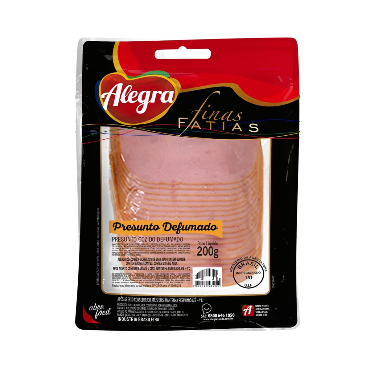 Presunto Defumado Fatiado Alegra 200 g