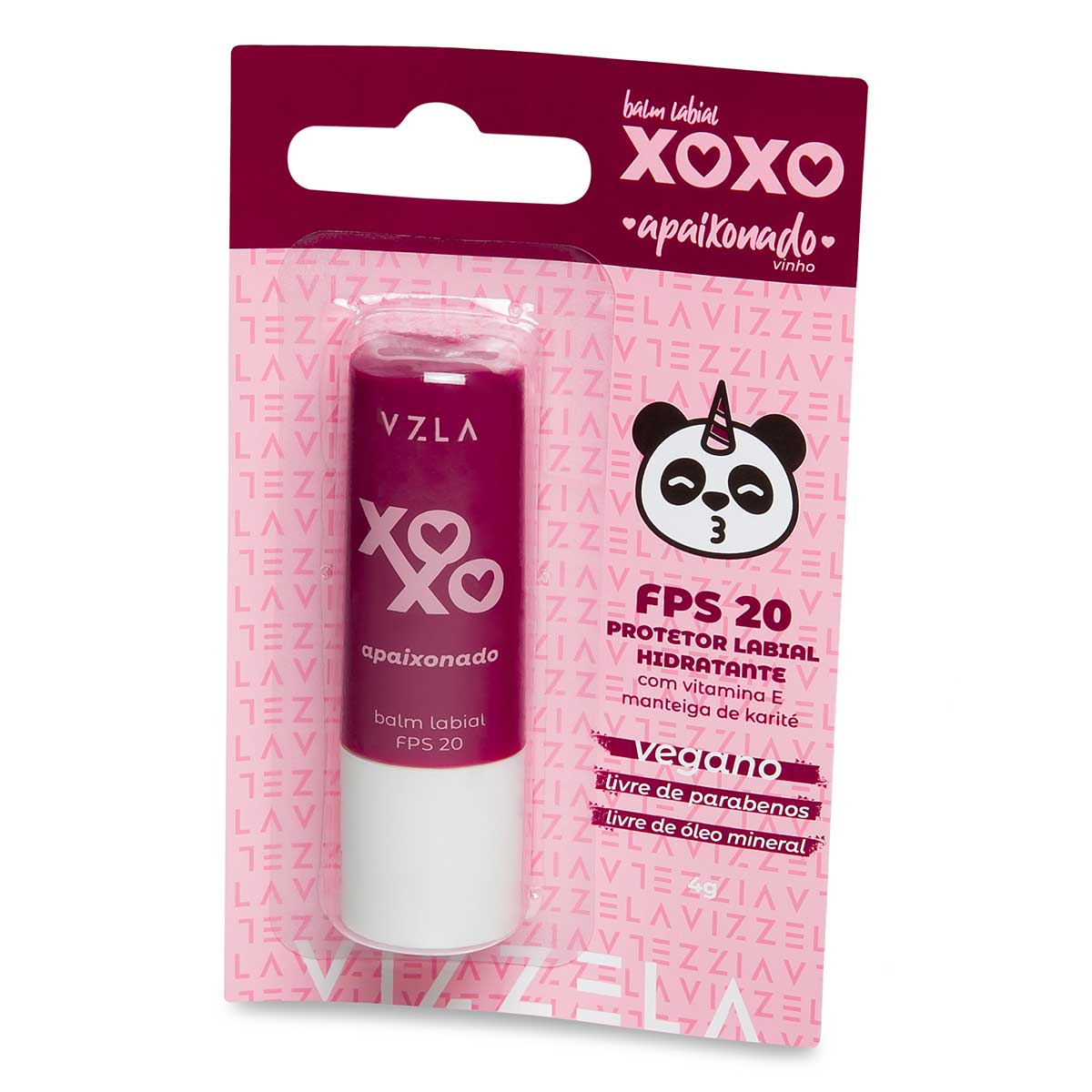 Hidratante Labial Vizzela Cosméticos Cintiante Apaixonado 12 Horas Xoxo Longa Duração FPS 20 4g