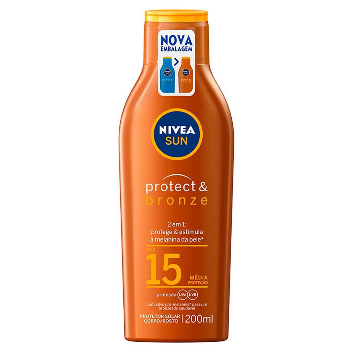 Protetor Solar Protect &amp; Bronze FPS 15 Nivea Sun Frasco 200ml