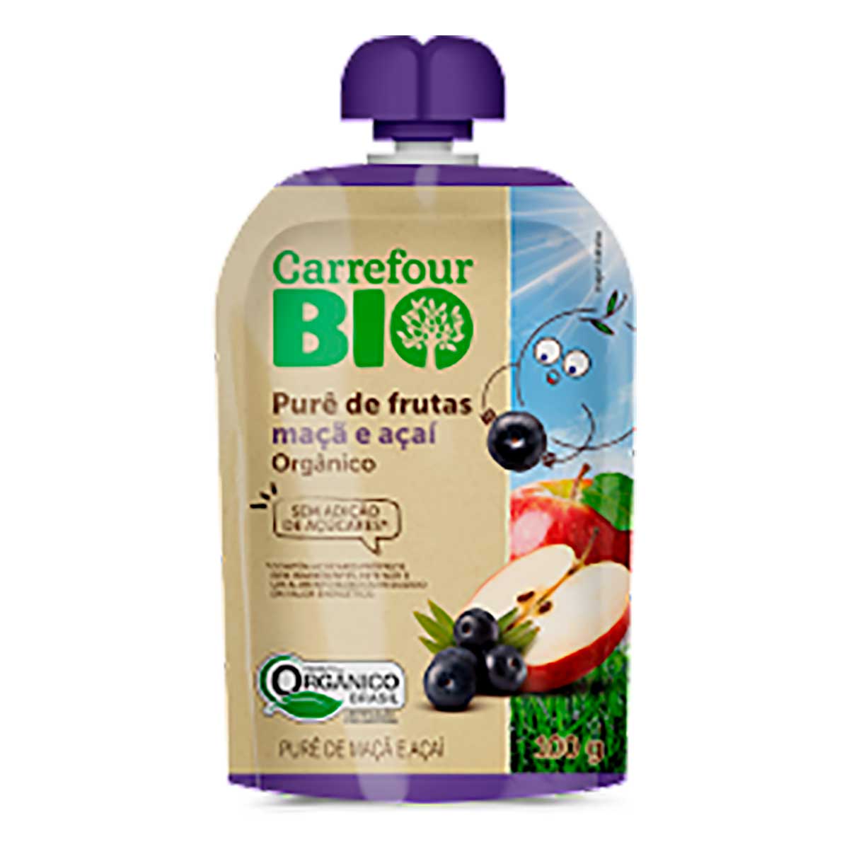 Purê de Frutas Sabor Maçã e Açaí Carrefour Bio 100g