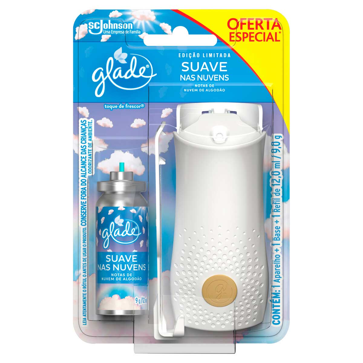 Aparelho e Odorizador de Ambiente Glade Toque de Frescor Suave nas Nuvens 12ml