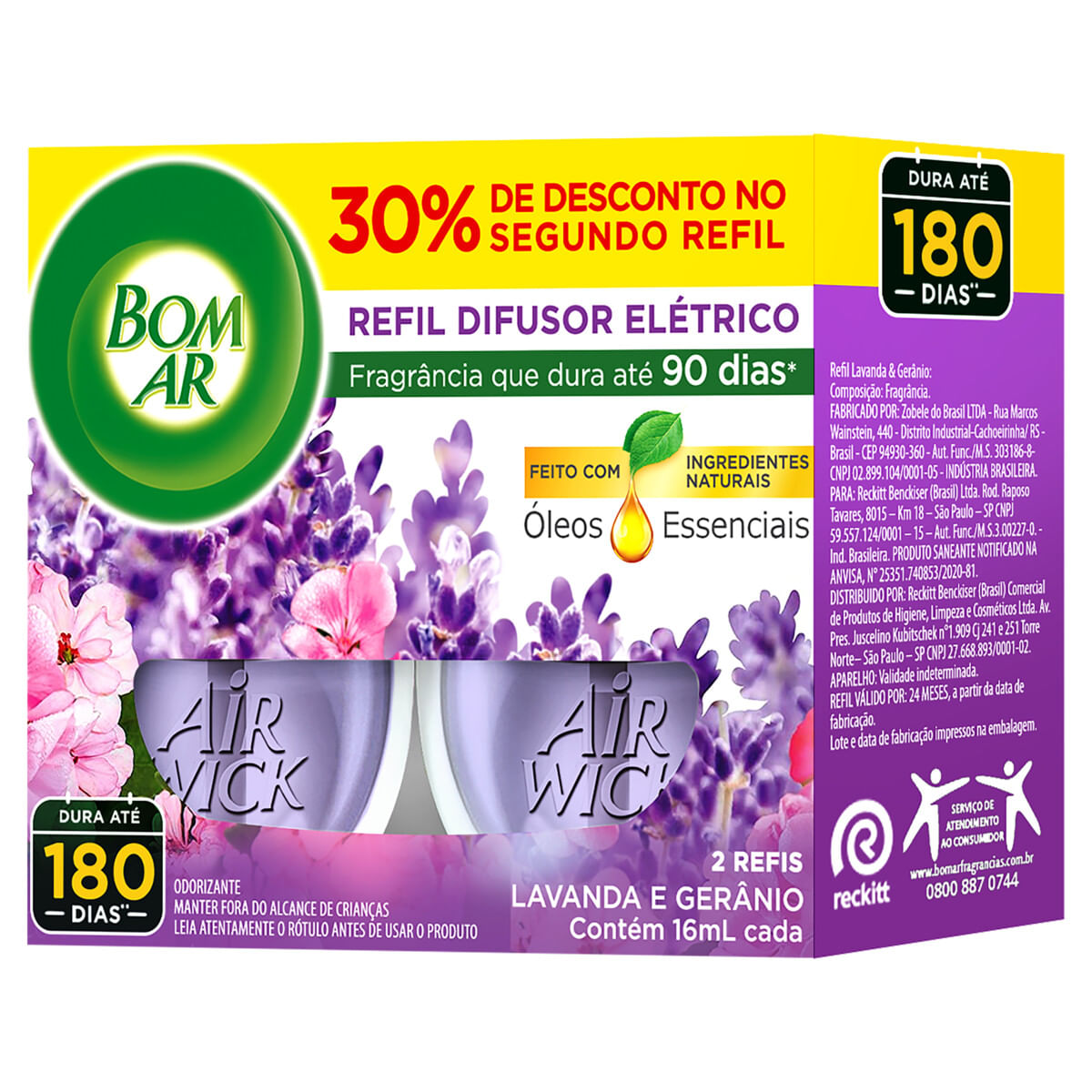 Pack Odorizador de Ambiente Lavanda e Gerânio Bom Ar Air Wick 16ml Cada 2 Unidades