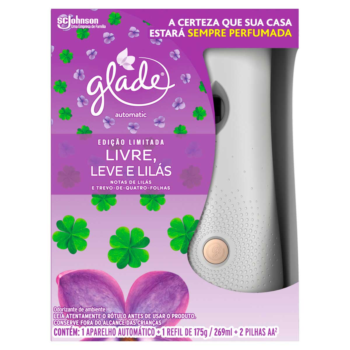 Aparelho e Odorizador de Ambiente Glade Automatic Livre,Leve e Lilás 269ml