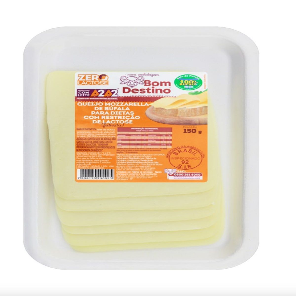 Queijo Mussarela de Búfala Zero Lactose Bom Destino 150 g