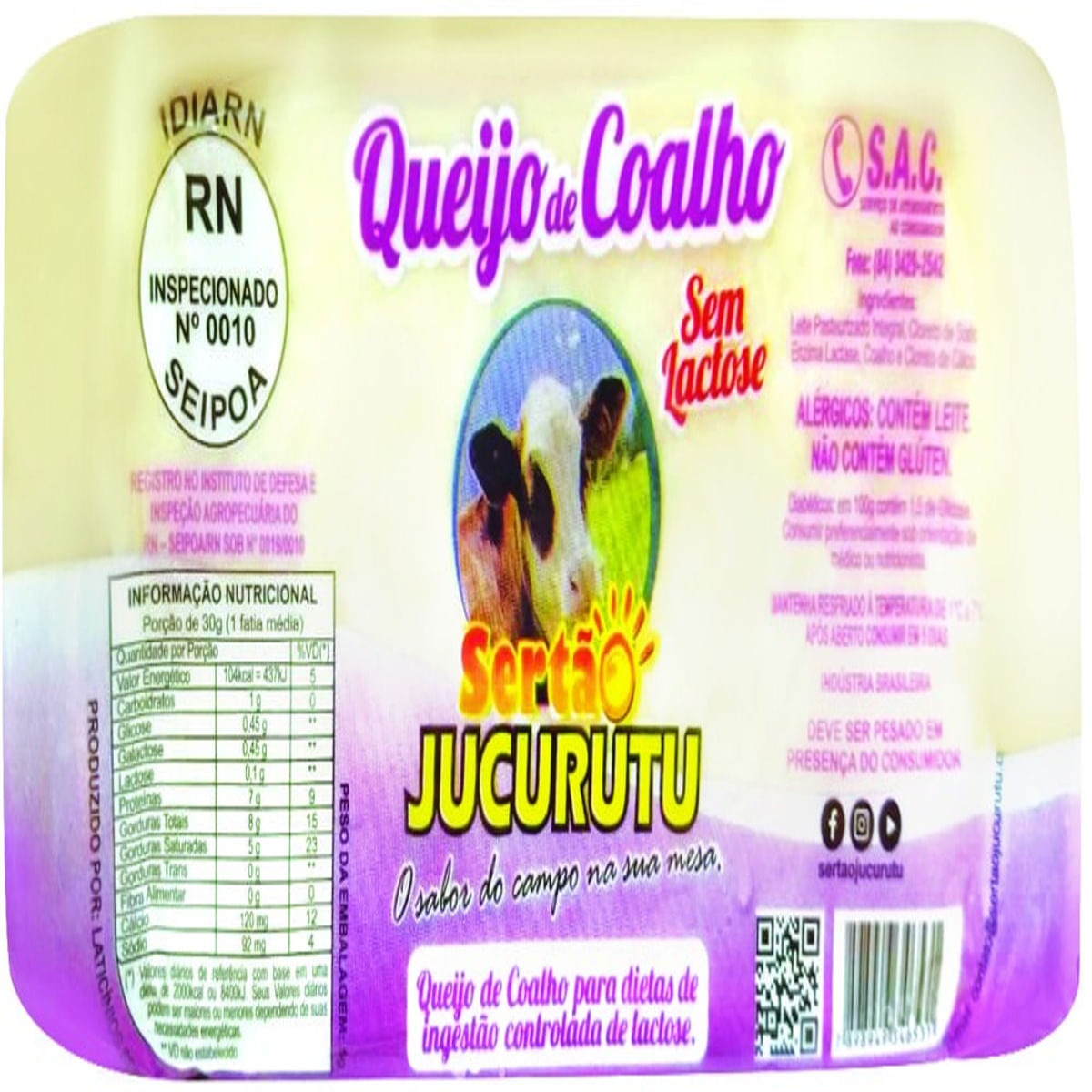 Queijo Coalho Sem Lactose em Barra Sertão Jucurutu Aprox. 400g