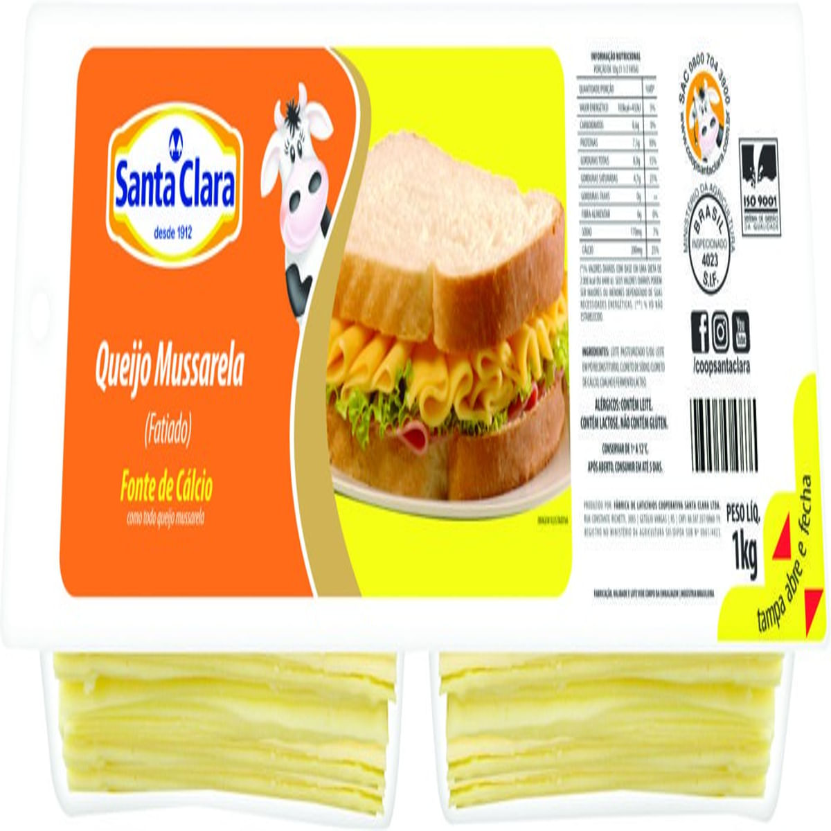 Queijo Mussarela Fatiado Santa Clara 1 Kg