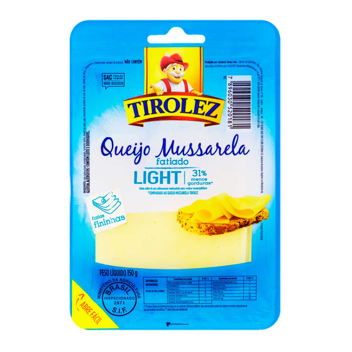 Queijo Mussarela Light Fatiado Tirolez 150 g