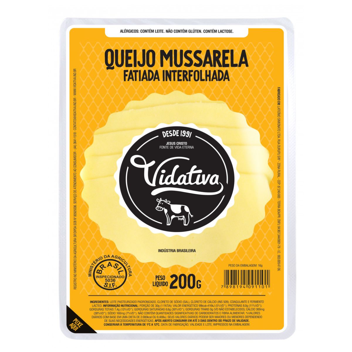 Queijo Mussarela Fatiado Vidativa 200 g