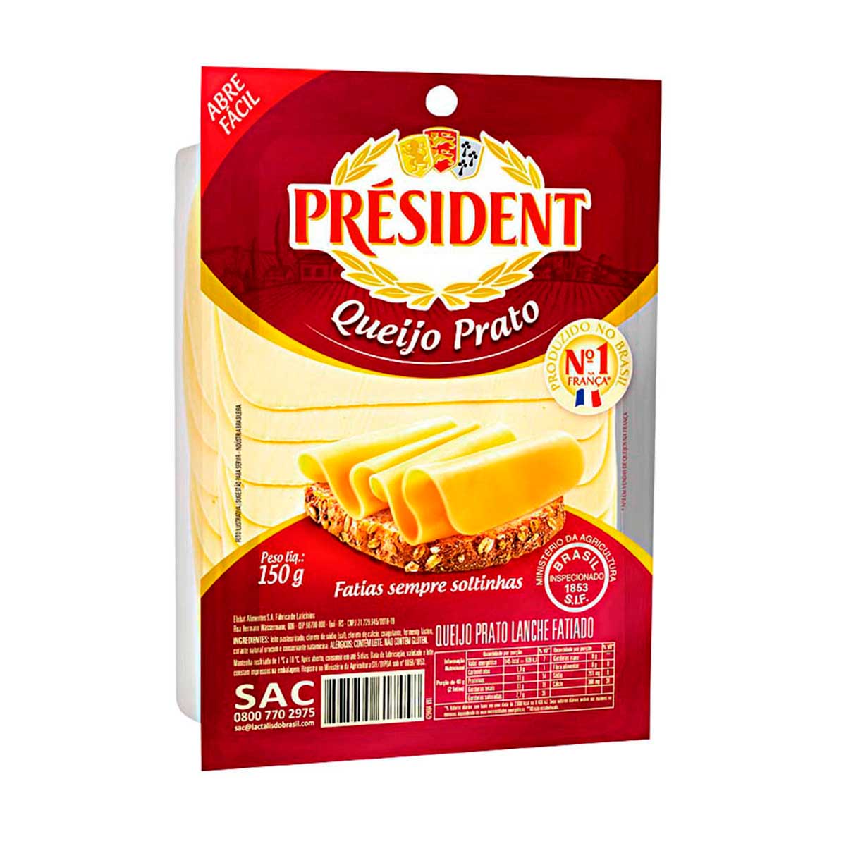 Queijo Prato Fatiado President 150g