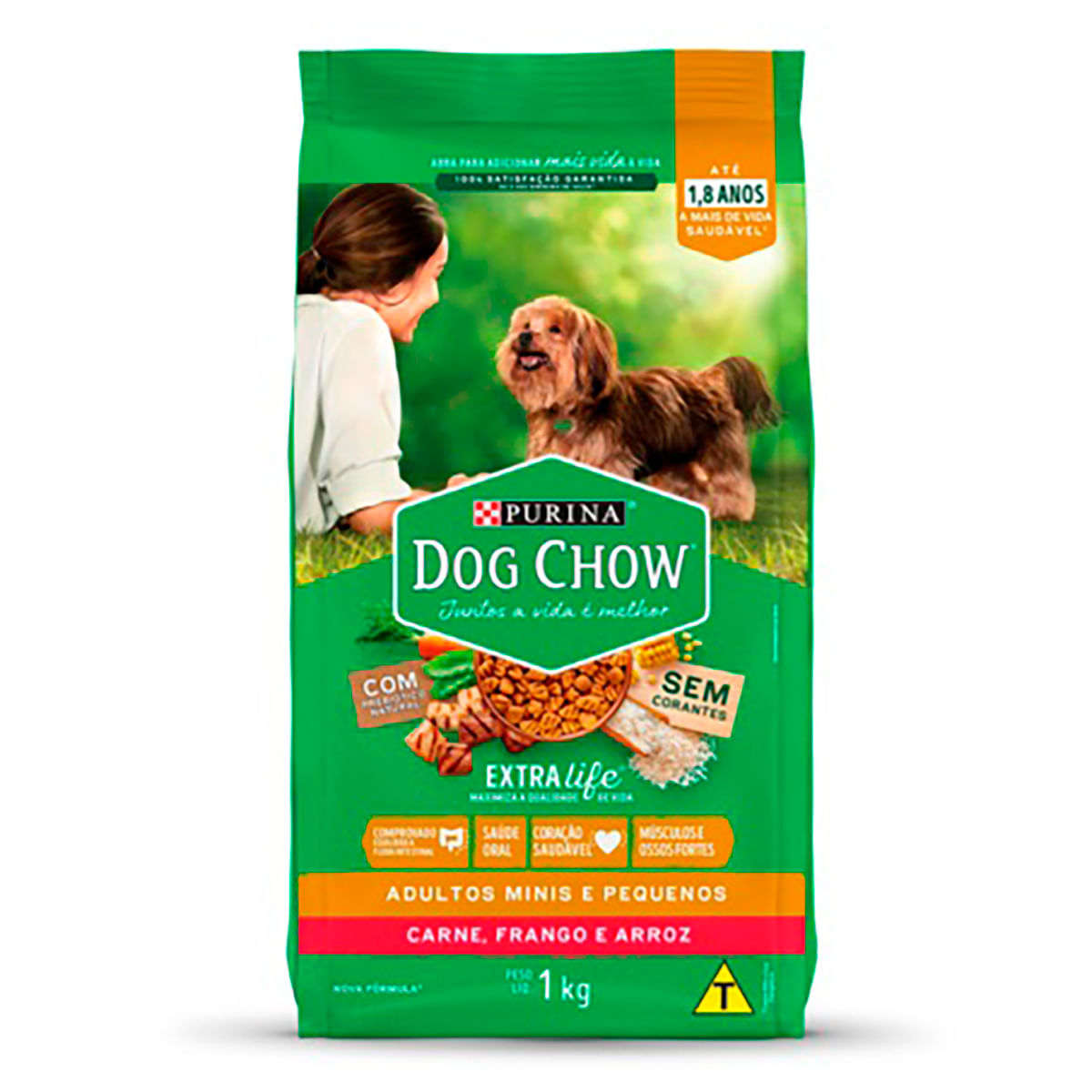 Ração para Cães Adultos Raças Minis e Pequenas Dog Chow Purina Sabor Carne,Frango e Arroz 1,3Kg