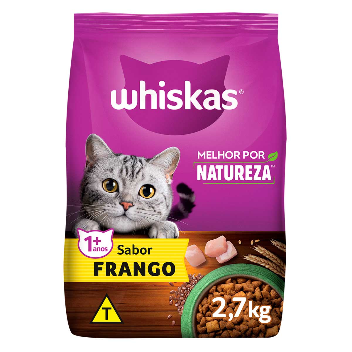 Ração para Gato Adulto + 1 ano Whiskas Melhor Por Natureza Frango 2,7 kg