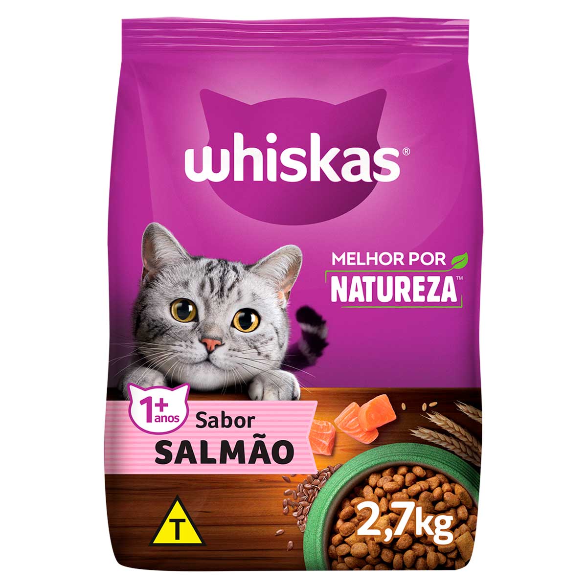 Ração para Gato Adulto + 1 ano Whiskas Melhor Por Natureza Salmão 2,7 kg