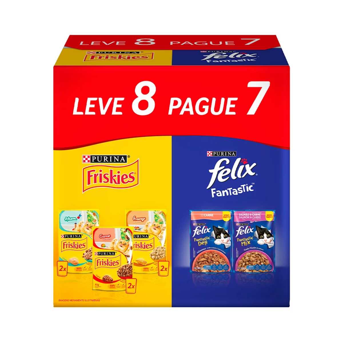 Ração Úmida Friskies e Felix Leve 8 pague 7