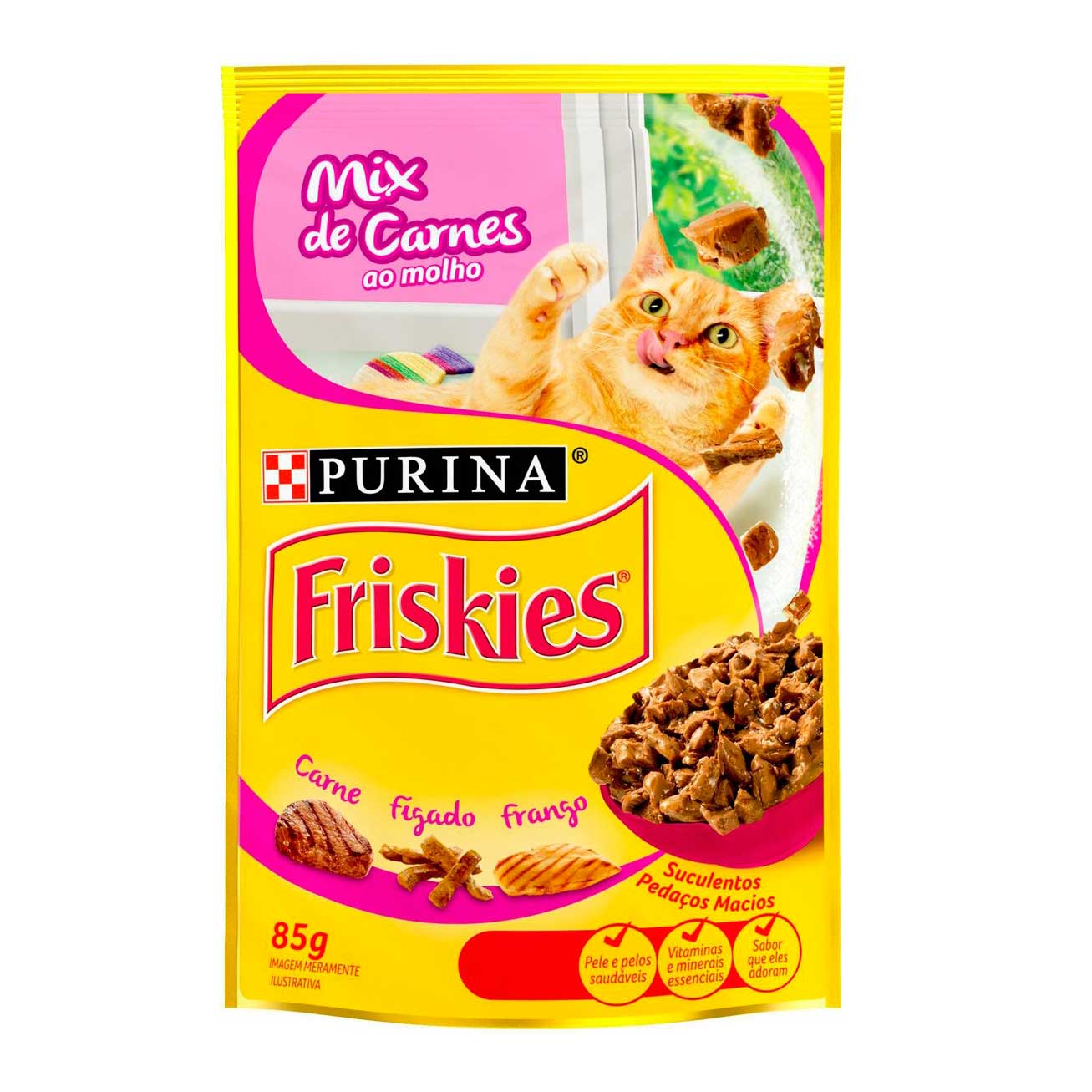 Ração Úmida para Gato Adulto Purina Friskies Mix de Carnes ao Molho Sachê 85g