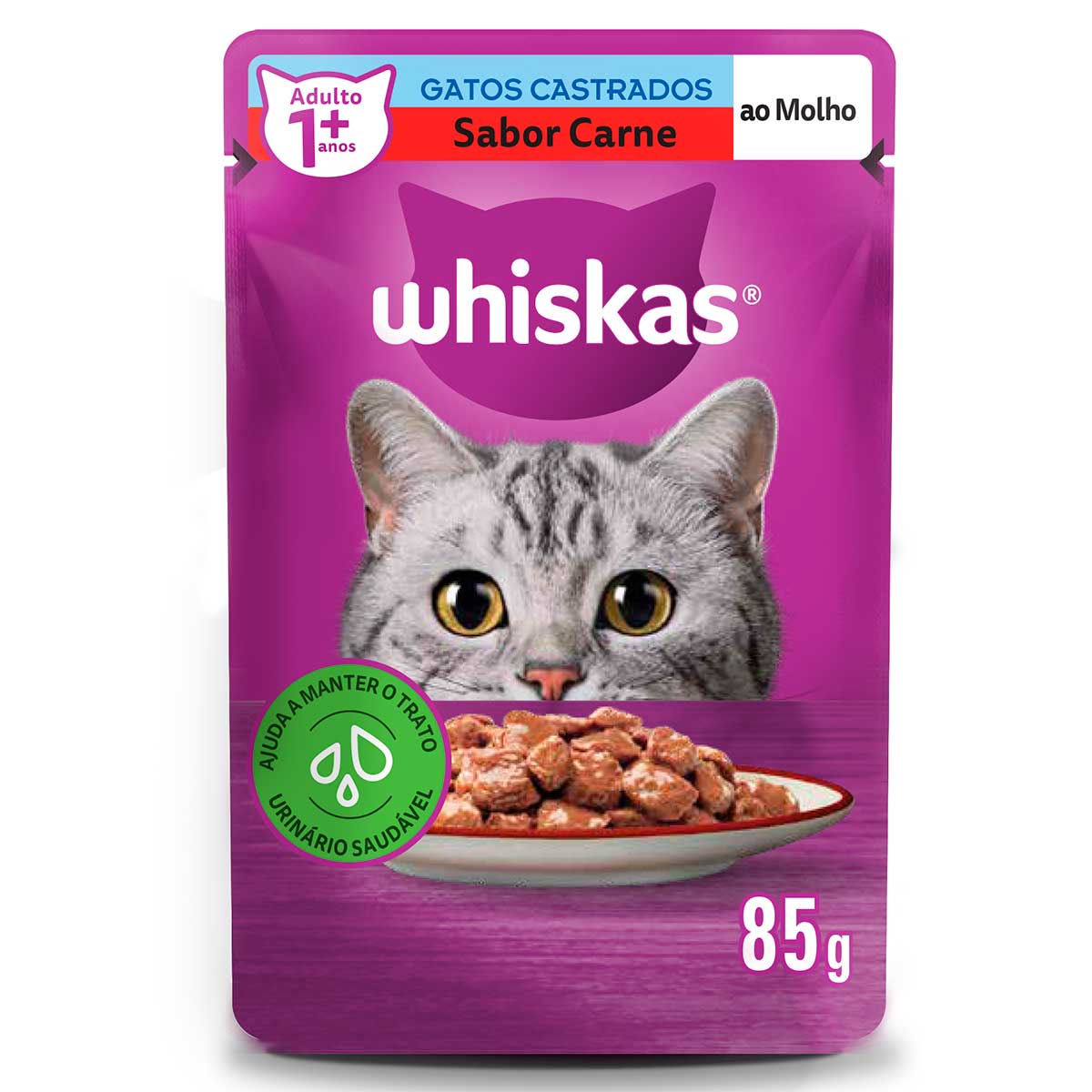 Ração Úmida Whiskas Sachê Carne ao Molho para Gatos Adultos Castrados 85 g