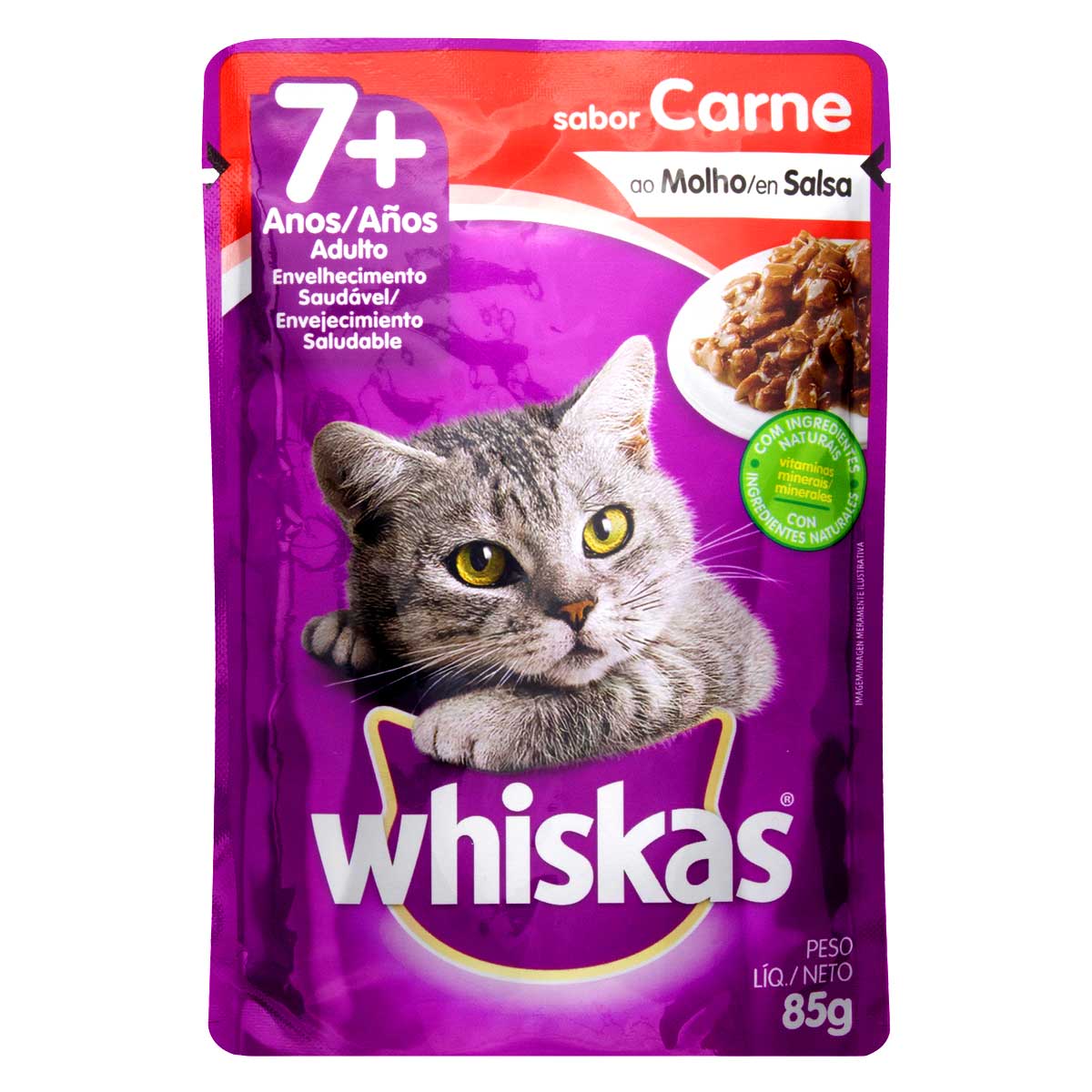 Ração Úmida Whiskas Sachê Carne ao Molho para Gatos Adultos Sênior 7+ Anos 85 g