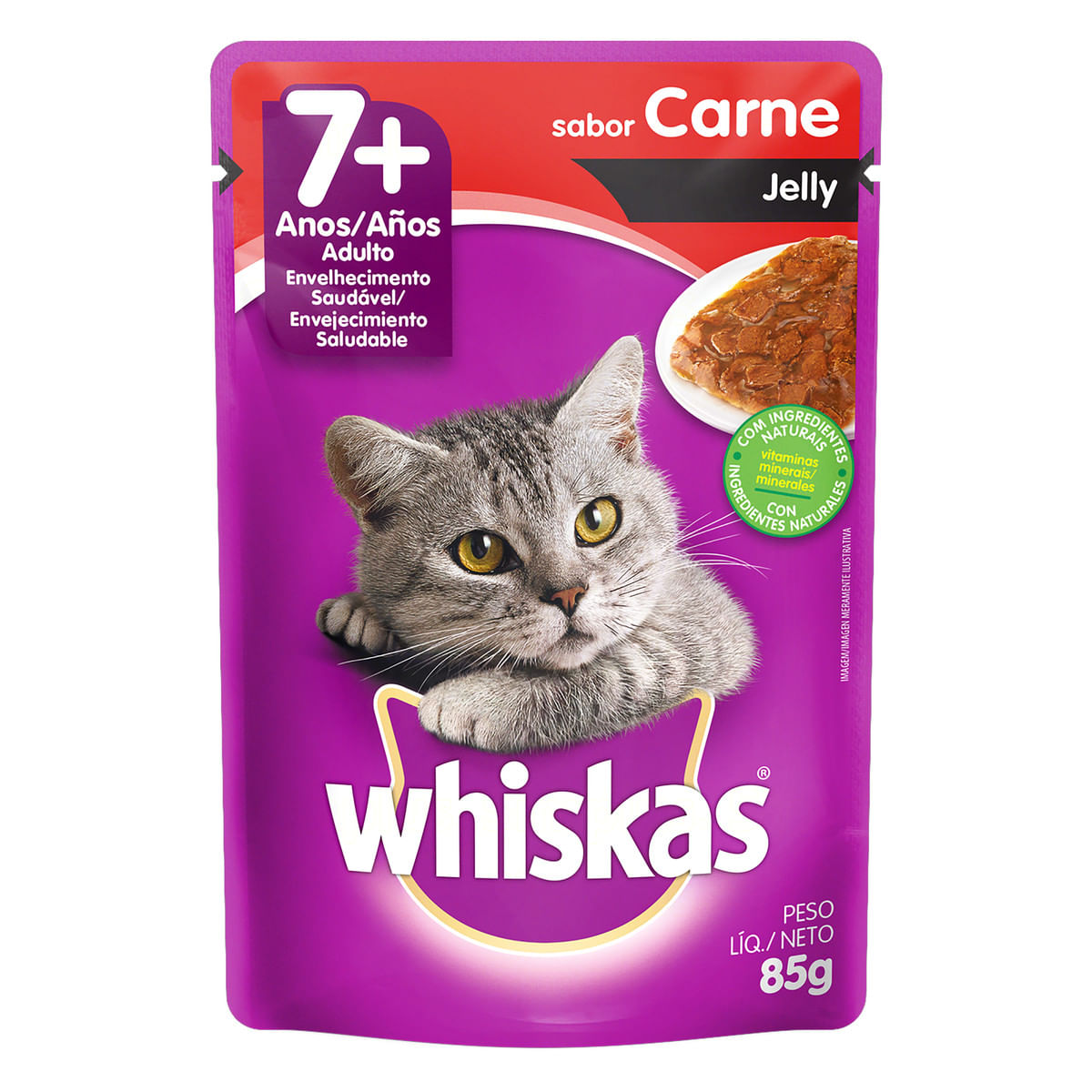 Ração Úmida Whiskas Sachê Carne Jelly para Gatos Adultos Sênior 7+ Anos 85 g