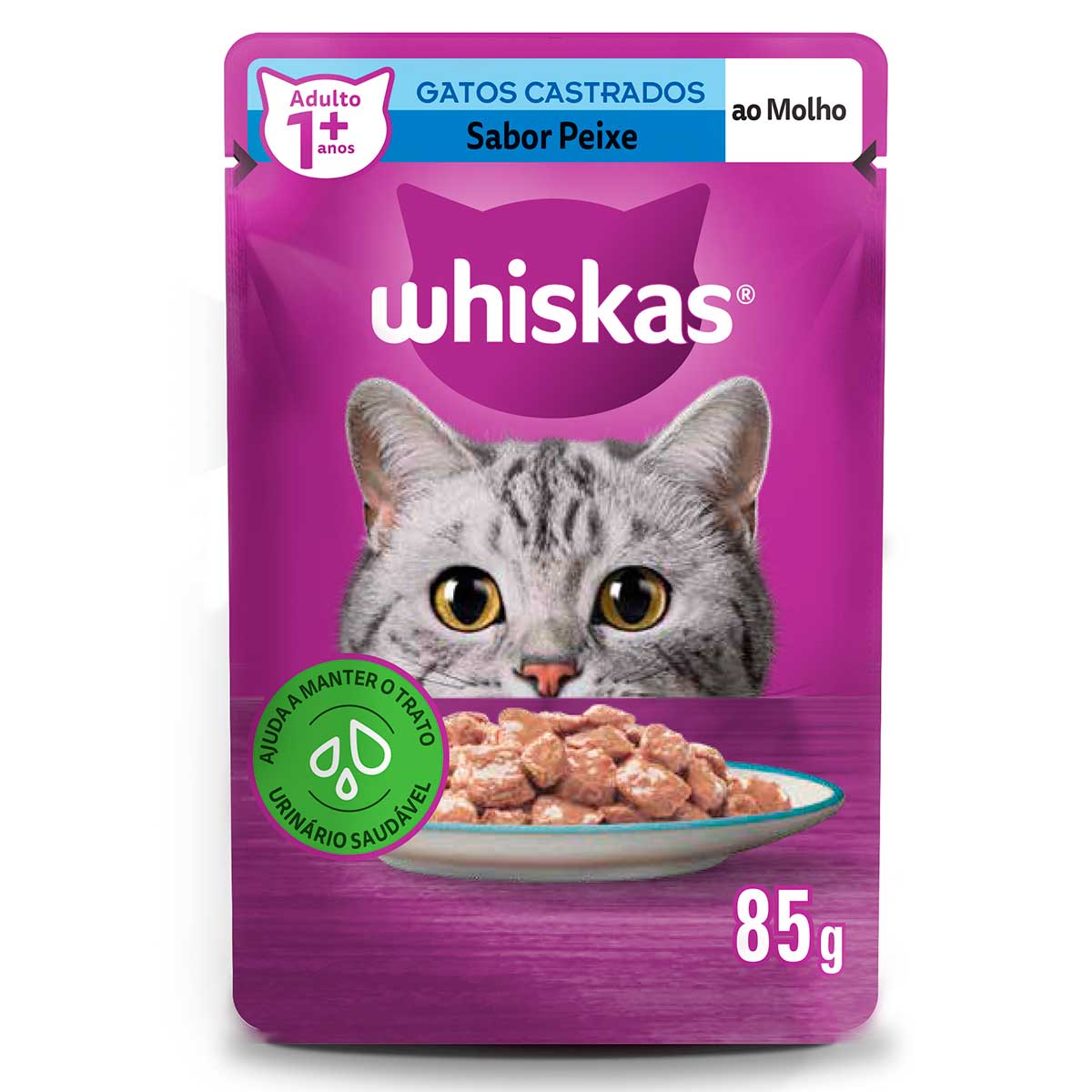 Ração Úmida Whiskas Sachê Peixe ao Molho para Gatos Adultos Castrados 85 g