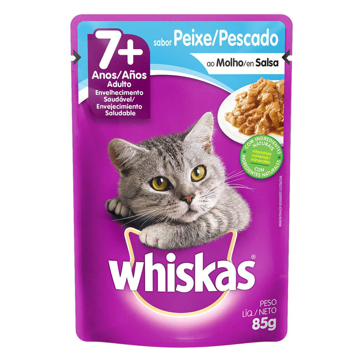 Ração Úmida Whiskas Sachê Peixe ao Molho para Gatos Adultos Sênior 7+ Anos 85 g