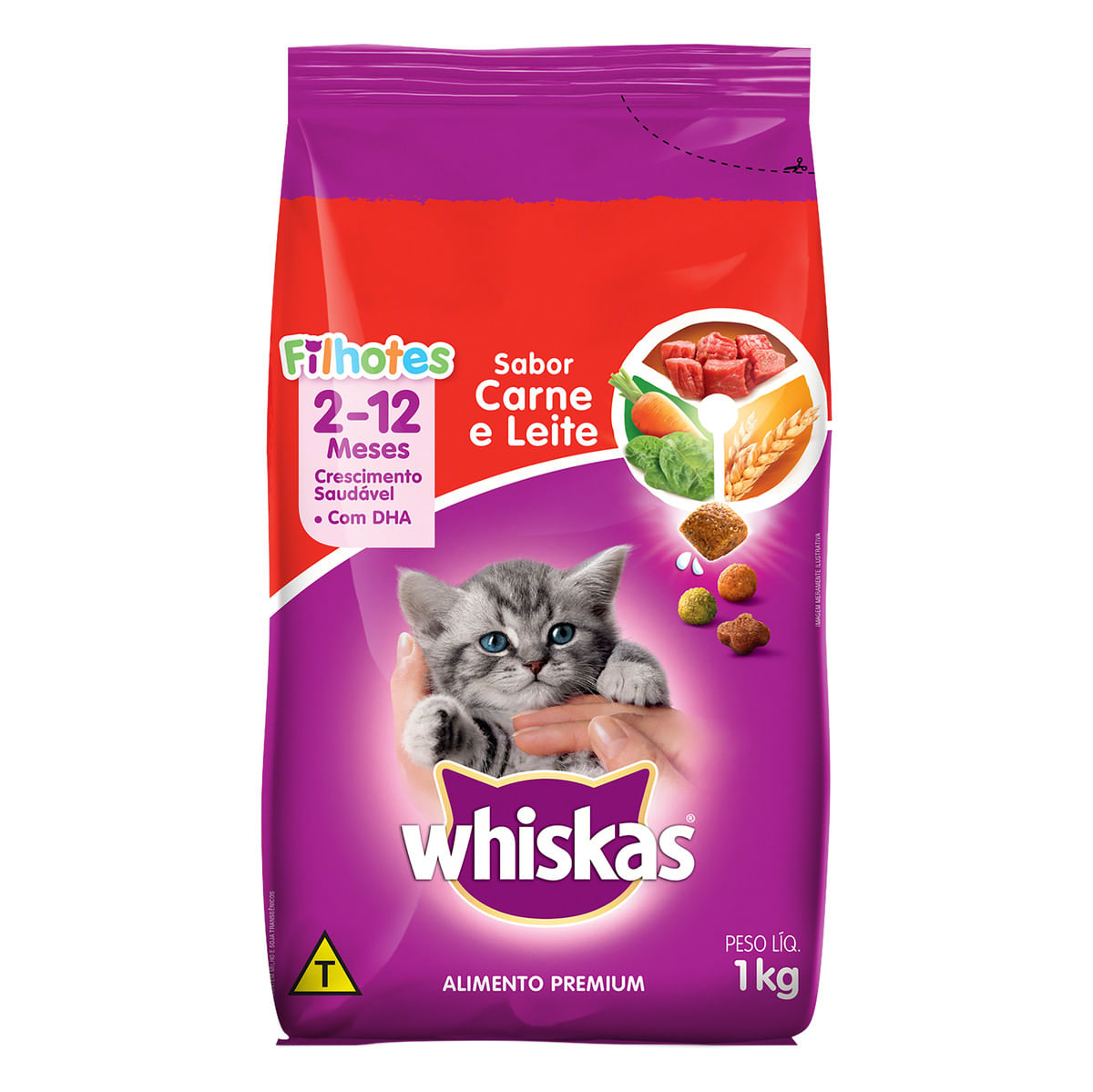 Ração Whiskas Carne e Leite Para Gatos Filhotes 1 Kg