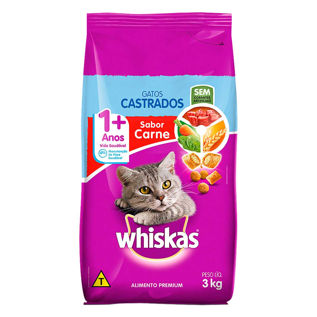 Ração Whiskas Carne para Gatos Adultos Castrados 3 Kg