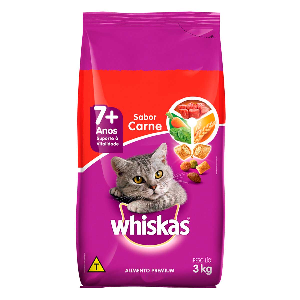 Ração Whiskas Carne para Gatos Adultos Senior 7+ Anos 3 Kg