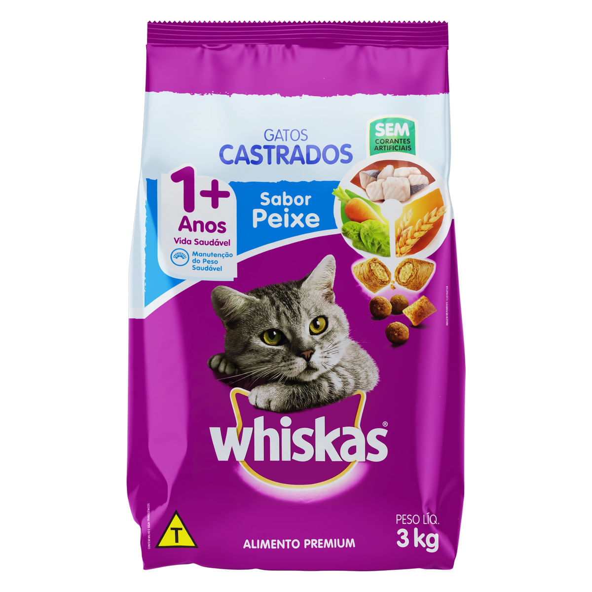 Ração Whiskas Peixe para Gatos Adultos Castrados 3 Kg