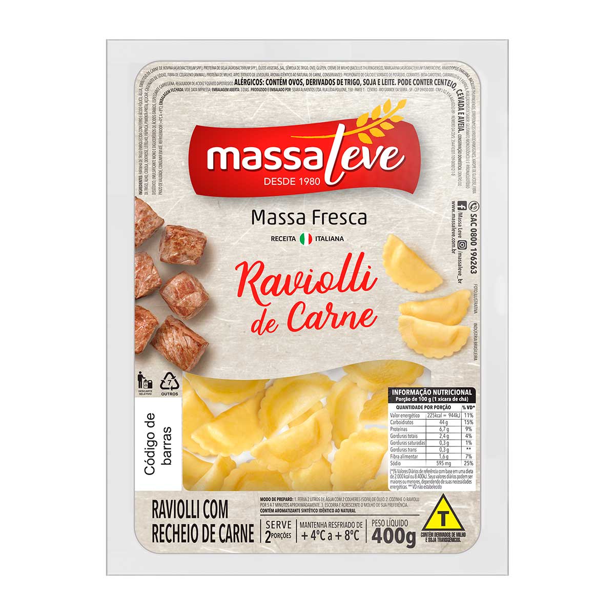 Ravioli de Carne Massa Leve 400g