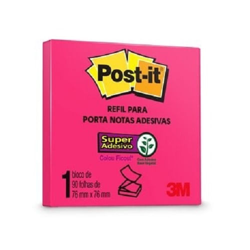 Post it Rosa Neon Refil 3M 7,6x7,6cm 90 Folhas